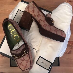 Gucci Women's Brown and Cream Heels